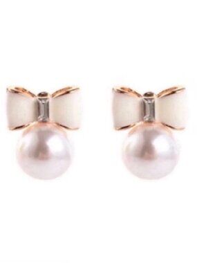 New! J.Crew Gold Bow Pearl Earrings NWOT